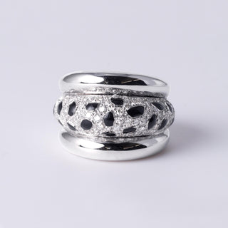 18K White Gold Black Onyx & Diamond Panther Wide Band Ring