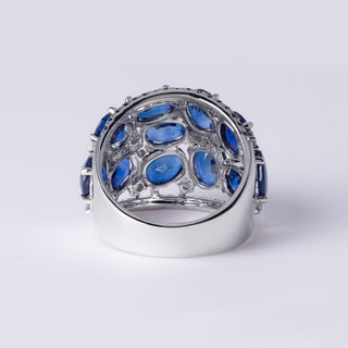 18K Gold 11 Carats Royal Blue Sapphire and Diamond Dome Cocktail Ring