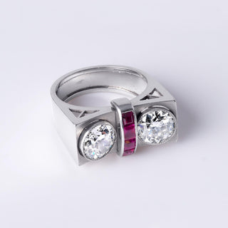 Platinum 1940's Old European Cut Diamond and Ruby Ring – 2.20 Carats