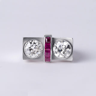 Platinum 1940's Old European Cut Diamond and Ruby Ring – 2.20 Carats