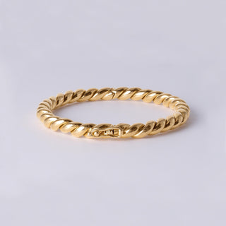 Vintage 18K Gold Twisted Rope & High Polish Bangle Bracelet – Solid 52.5g