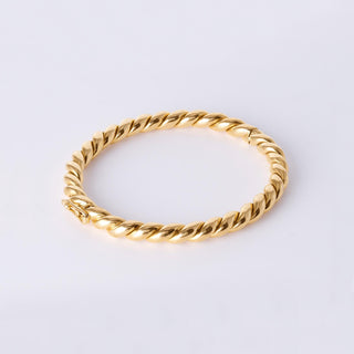 Vintage 18K Gold Twisted Rope & High Polish Bangle Bracelet – Solid 52.5g