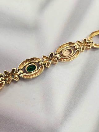 Vintage 14K Gold Emerald, Imperial Topaz & Diamond X Link Bracelet