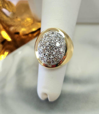 Vintage 1980s 14K Gold Oval Dome 1 carat Diamond Signet Ring