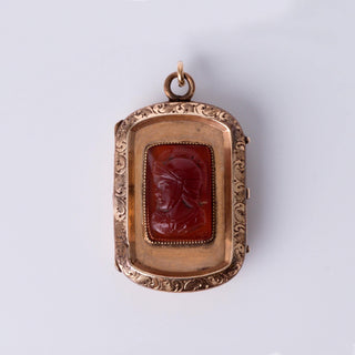 Antique Carnelian Cameo Locket Pendant Necklace – 14K Rose Gold, Circa 1880s