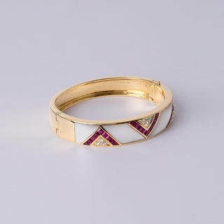 18K Gold 2.20 Carats Ruby, Diamond & Mother of Pearl Inlay Bangle
