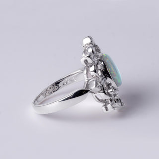 18K White Gold Australian Opal & Diamond Filigree Ring Filigree