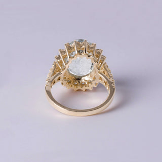 Vintage 14K Yellow Gold 5.27 Carat Oval Aquamarine & Diamond Halo Ring