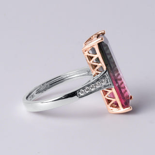 Natural 5.60 Carat Watermelon Tourmaline & Diamond Ring in 14K Rose Gold