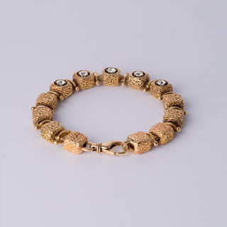 Vintage 14K Gold 1.50 Carats TW Old European Cut Diamond Cube Link Bracelet