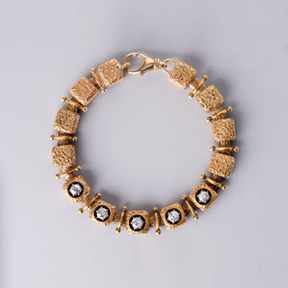 Vintage 14K Gold 1.50 Carats TW Old European Cut Diamond Cube Link Bracelet