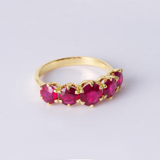 2.50ct Burma Ruby 5 Stone Ring | Vintage 18K Gold Red Gemstone Band