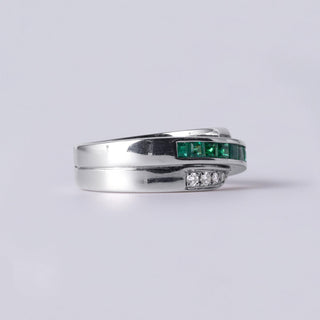 Emerald Princess Cut and Diamond Cross Over Band 18K White Gold