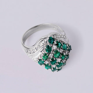 Vintage Platinum Emerald and Diamond Cluster Cocktail Ring