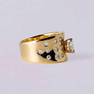 0.55ct Heart Shape Diamond Ring 14K Yellow Gold Wide Band Size 7