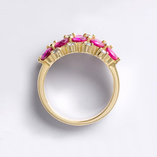 Double Row Ruby & Diamond Ring | 3.50ct Rubies in 14K Yellow Gold