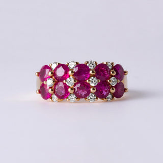 Double Row Ruby & Diamond Ring | 3.50ct Rubies in 14K Yellow Gold