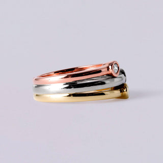 Floating Diamonds Bezel Set 14 Karat Tri Gold 3 Row Ring Band Size 7.25