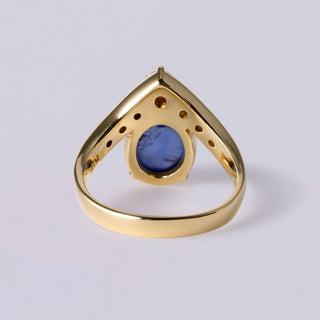 Vintage Sapphire and Diamond Tiara Ring  4.21ct Oval Sapphire  18K Yellow Gold