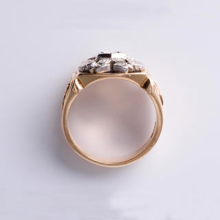 14K Gold Masonic Ring | Double Eagle Head | 0.18ct Old European Cut Diamond