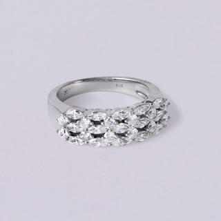 Stunning 3 Row Marquise and Round Brilliant Diamond Ring Band 14K White Gold