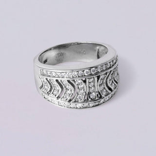 Gorgeous Pattern 14K White Gold Diamond Wide Band, Vintage Ring