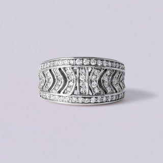 Gorgeous Pattern 14K White Gold Diamond Wide Band, Vintage Ring