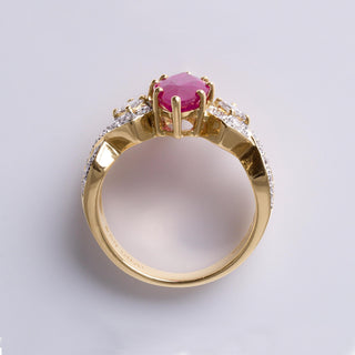 Vintage 2.53 Carat Elongated Ruby Marquise  and Diamond Ring 18K Yellow Gold