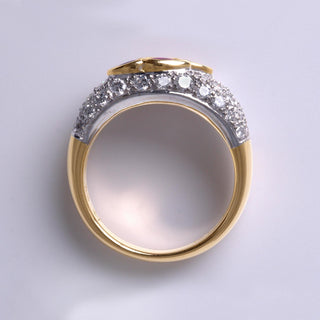 Ruby and Sapphire Pear shape Cabochon and Double Row Pave Diamond Ring Band, 18K