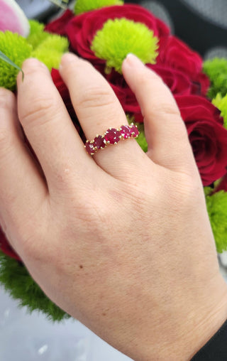 2.50ct Burma Ruby 5 Stone Ring | Vintage 18K Gold Red Gemstone Band