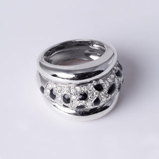18K White Gold Black Onyx & Diamond Panther Wide Band Ring