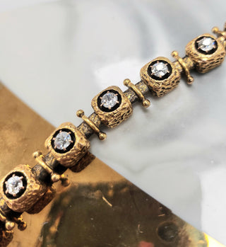 Vintage 14K Gold 1.50 Carats TW Old European Cut Diamond Cube Link Bracelet