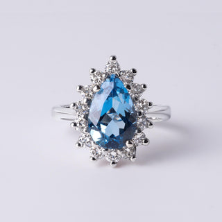 Vintage 2.75 Carat Aquamarine Pear Shape Diamond Halo Ring 14K White Gold