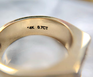 0.70 Carat Emerald Cut Diamond Black Enamel Bezel Set 14K Yellow Gold Cigar Ring