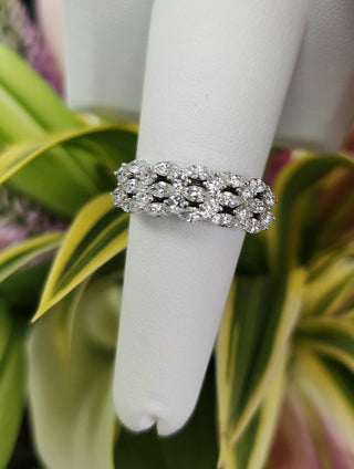 Stunning 3 Row Marquise and Round Brilliant Diamond Ring Band 14K White Gold