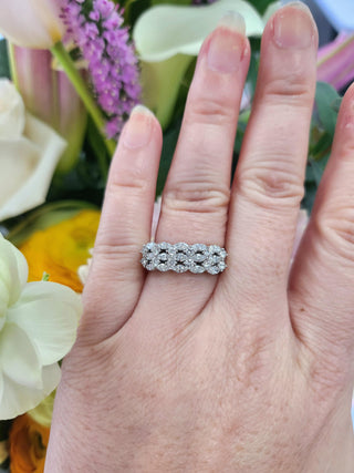 Stunning 3 Row Marquise and Round Brilliant Diamond Ring Band 14K White Gold