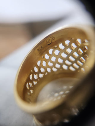 Bold 22K Floral Cut-Out Wide Band Ring – Matte Gold Statement Piece