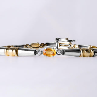 Lovely 1.25 Carat Yellow Sapphire and Diamond Thin Bracelet 14K 2 Tone Gold