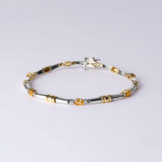 Lovely 1.25 Carat Yellow Sapphire and Diamond Thin Bracelet 14K 2 Tone Gold