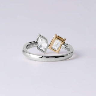 14K 2Tone Toi et Moi 1.31 Carats Kite and Emerald Cut Diamond Bezel Set Ring