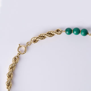 Vintage 14K Gold Rope Chain with Malachite Gemstone Beads Long Necklace 26"