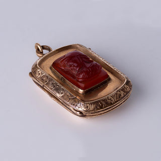 Antique Carnelian Cameo Locket Pendant Necklace – 14K Rose Gold, Circa 1880s