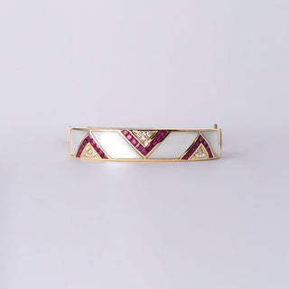 18K Gold 2.20 Carats Ruby, Diamond & Mother of Pearl Inlay Bangle
