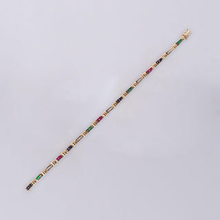 2.65 Carats Ruby Emerald Sapphire and Diamond Channel Set Thin 14K Bracelet