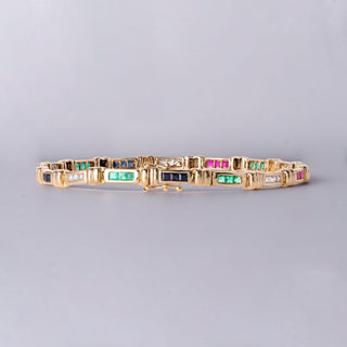 2.65 Carats Ruby Emerald Sapphire and Diamond Channel Set Thin 14K Bracelet