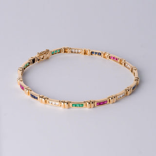 2.65 Carats Ruby Emerald Sapphire and Diamond Channel Set Thin 14K Bracelet