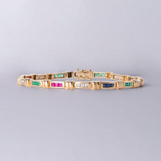 2.65 Carats Ruby Emerald Sapphire and Diamond Channel Set Thin 14K Bracelet