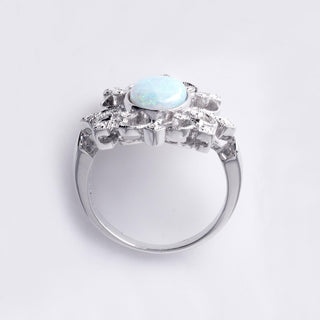 18K White Gold Australian Opal & Diamond Filigree Ring Filigree
