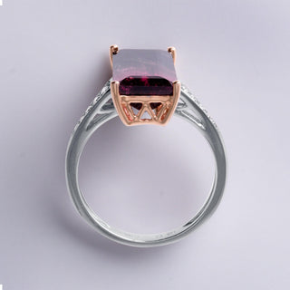 Natural 5.60 Carat Watermelon Tourmaline & Diamond Ring in 14K Rose Gold