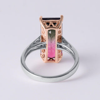 Natural 5.60 Carat Watermelon Tourmaline & Diamond Ring in 14K Rose Gold